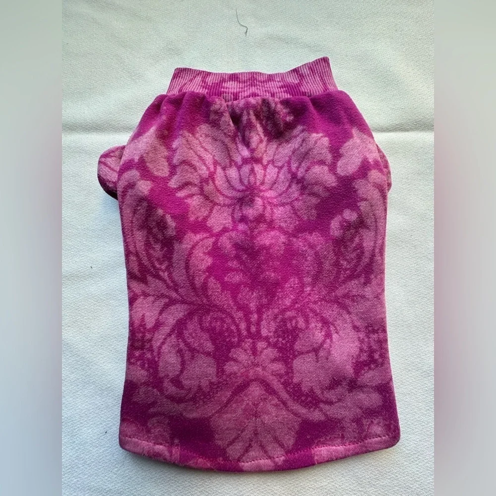 Handcrafted Magenta Damask Dog Sweatshirt | Upcycled One-of-a-Kind | Small